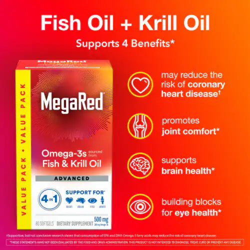 MegaRed Omega-3 Fish Oil 500mg | Advanced Absorption | 80 Softgels