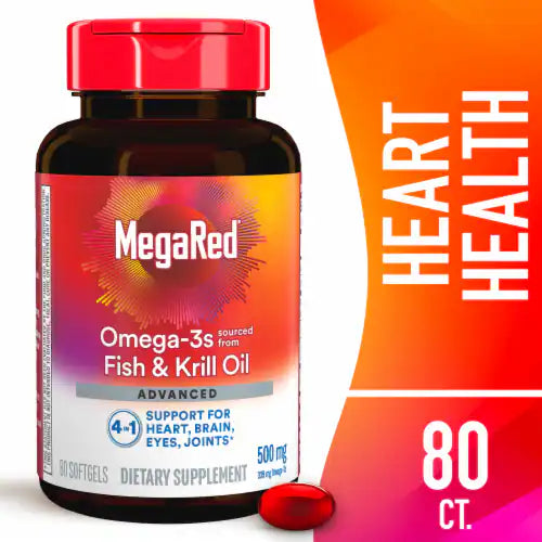 MegaRed Omega-3 Fish Oil 500mg | Advanced Absorption | 80 Softgels
