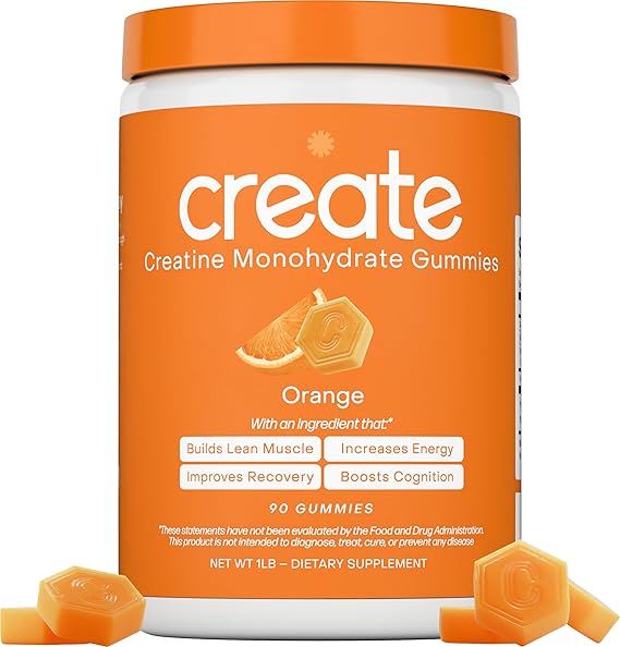 Creatine Monohydrate Gummies – Strength Support, Orange, 90 ct, for Men & Women