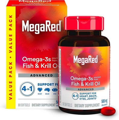 MegaRed Omega-3 Fish Oil 500mg | Advanced Absorption | 80 Softgels